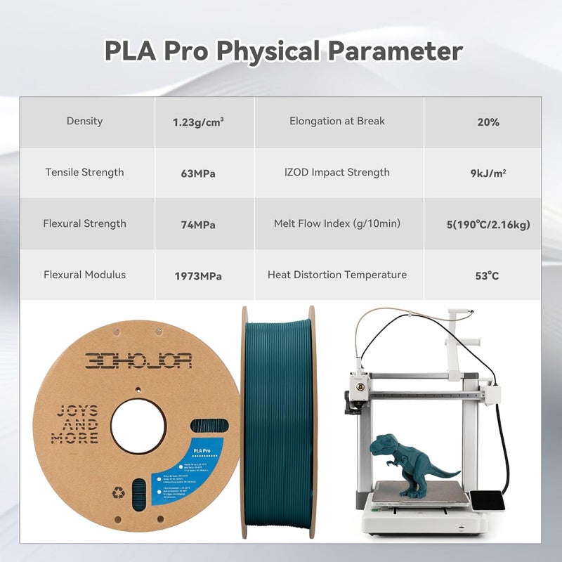 3DHoJor خيوط PLA Pro (PLA+) بقطر 1.75 مم، خيوط طابعة ثلاثية الأبعاد، بكرة كرتونية، دقة أبعاد +/- 0.03 مم - أخضر، 1 كجم - Image 4